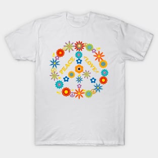 retro flowers peace symbol T-Shirt